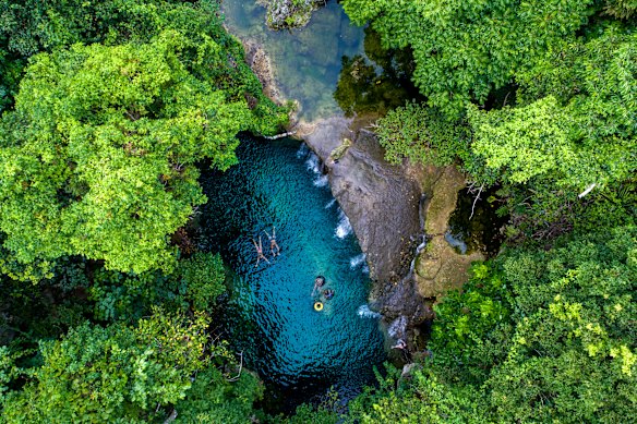 Natural rock waterslide at Eden on the River.