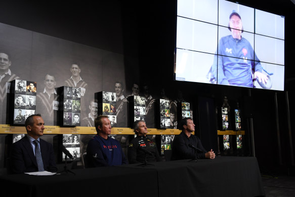 Andrew Abdo, Trent Robinson, Ivan Cleary, Nathan Hindmarsh and Daniel Anderson at the fundraising launch on Monday.