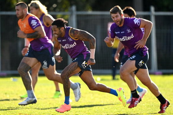 Storm's Josh Addo-Carr (centre) is set to return after the birth of his son.