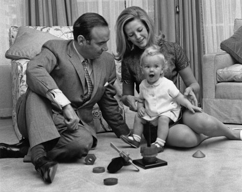 Rupert Murdoch with his second wife, Anna, and their 14-month-old daughter Elisabeth at their home in Sussex Gardens, London, in 1969.