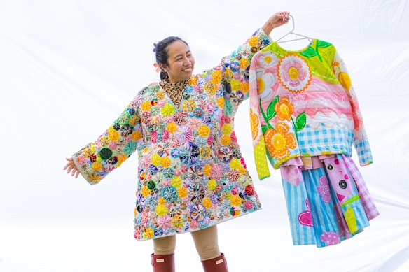 Blair Villanueva’s upcycled designs are characterised by explosive colour and a sense of whimsy.  
