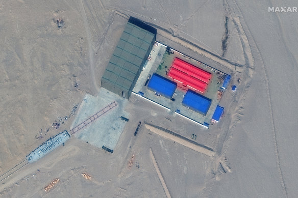 A rail terminal and target storage building in Ruoqiang county, China. 