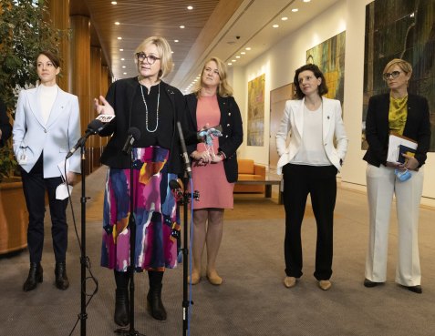 Teal independents Sophie Scamps, Zali Steggall, Kylea Tink, Allegra Spender and Zoe Daniel.