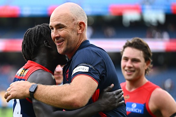 That winning feelling: Melbourne coach Steven King and Changkuoth Jiath.
