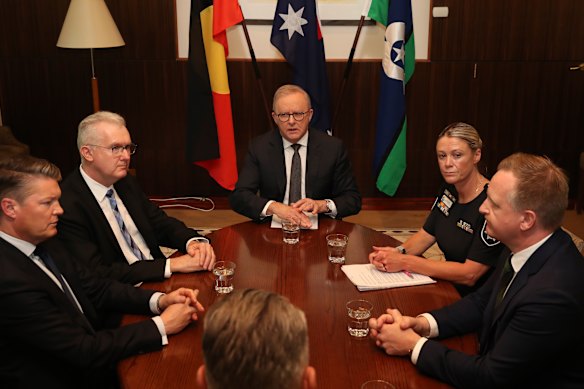 Prime Minister Anthony Albanese meets with law enforcement heads in Victoria.
