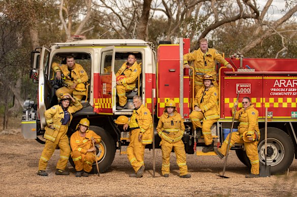 Victoria’s volunteer firefighters, such as this Ararat crew from 2024, respond to thousands of emergencies every year in ageing trucks.