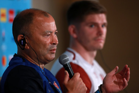 England coach Eddie Jones and captain Owen Farrell.  The Six Nations kicks off early Sunday morning AEDT.