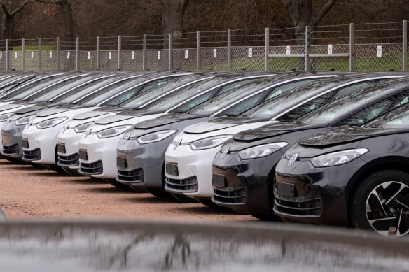 Electric ID.3 cars at the plant of the German manufacturer Volkswagen.