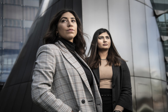 University of Sydney students Erica Giulione (left) and Urvashi Bandhu are part of a team that has developed an online platform that users can use to anonymously report sexual harassment in the legal profession.
