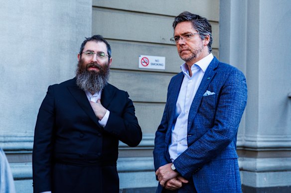Rabbi Dovid Gutnick and Melbourne Lord Mayor Nick Reece in East Melbourne on Saturday morning.