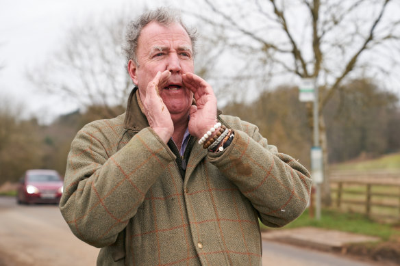 Former <i>Top Gear</i> presenter Jeremy Clarkson outside his Cotswolds property in <i>Clarkson’s Farm</i>.