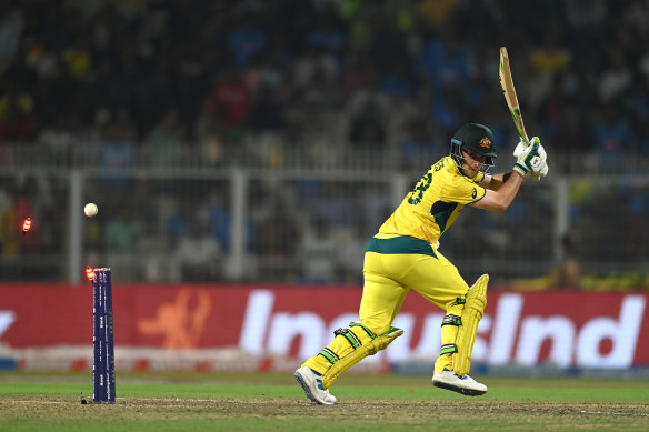 Josh Inglis is knocked over.