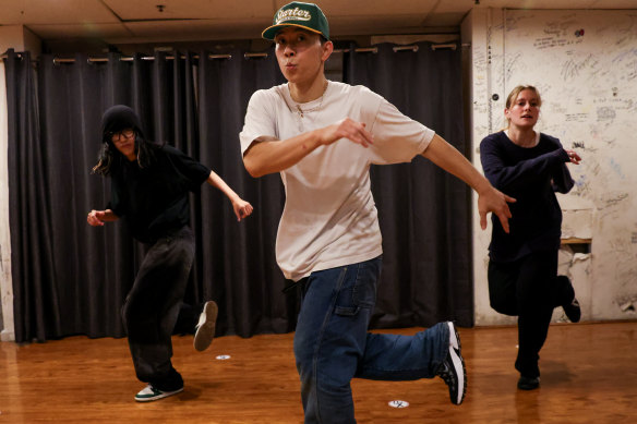 I struggled to keep up with b-boy Kohey (centre) and 29-year-old Fino Lin (left), who has taken this class a couple of times before.