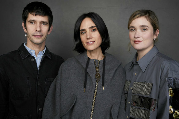 Englert with her cast, Ben Whishaw and Jennifer Connelly, at Sundance in January.