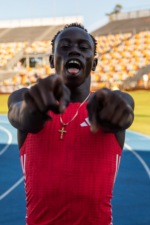 Gout celebrates his eyecatching run.
