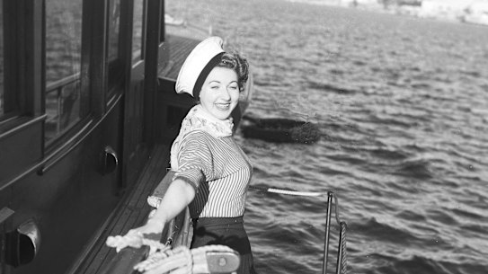Marcia Hathaway, actress in JC Williamson's "Sailor Beware", pictured during a promotion at Point Piper, Sydney on August 30, 1956