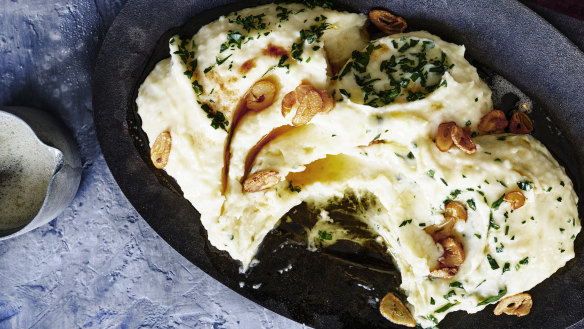 Mashed potatoes with garlic and brown butter.