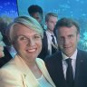 French President Emmanuel Macron singles out Environment Minister Tanya Plibersek at an event at the UN Oceans Conference underway in Lisbon, Portugal.
