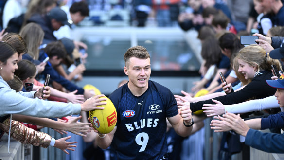 Big day ahead: Can Patrick Cripps emphatically prove the Blues are a premiership threat? We’ll see.