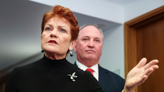 One Nation leader Pauline Hanson and MP Barnaby Joyce.