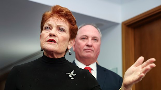 One Nation leader Pauline Hanson and MP Barnaby Joyce.