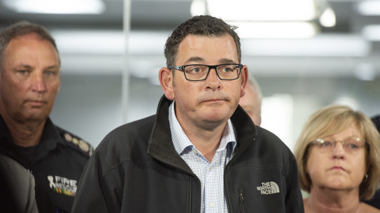 Victorian Premier Daniel Andrews speaks to the media during a press conference to provide the latest update on the Victoria bushfire crisis, in Melbourne on Tuesday.