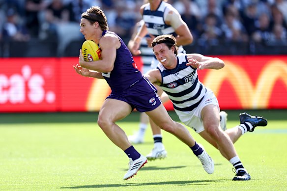 Caleb Serong is tackled by Geelong’s Jack Henry in round one, which eventually went the way of the Cats. It wasn’t the fairytale start to the season, but the Dockers still had plenty in store...