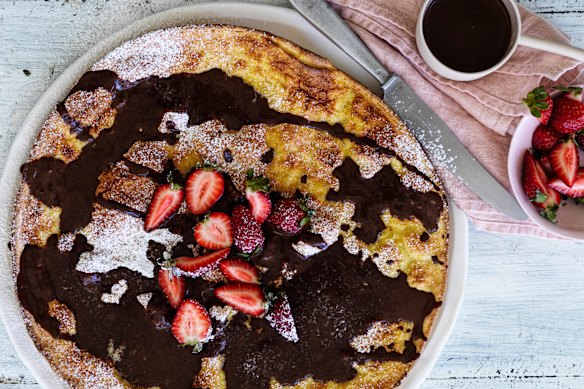 Helen Goh's tear and share oven-baked crepe with chocolate sauce.