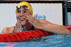 Bronte Campbell reacts to winning gold in the 50m freestyle at the 2015 world championships in Russia.