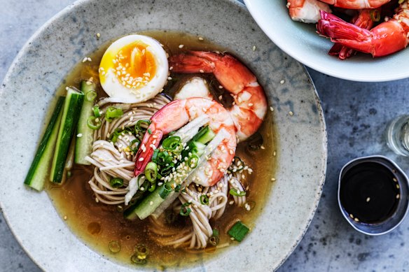 Neil Perry’s soba noodles in chilled chicken broth.

