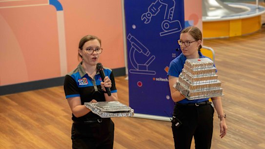 With matching double degrees in mechatronics and engineering, the 25-year-olds turn heads as they help design and build the Scitech Discovery Centre displays that engage minds young and old in science, technology, engineering and mathematics.