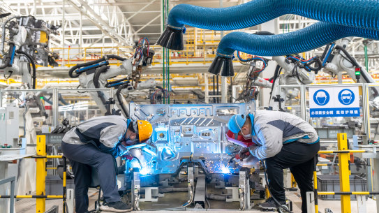 An EV assembly line at a factory in China.