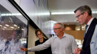 NSW Premier Dominic Perrottet and floods recovery minister Steph Cooke receive an update from the Bureau of Meteorology’s Steven Bernasconi in Sydney on Monday. 