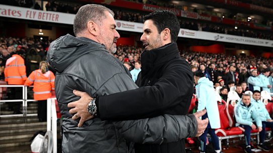 Ange Postecoglou and Mikel Arteta in January at the Emirates.