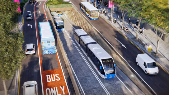 The Brisbane Metro project will see a 200-metre bus tunnel constructed under Adelaide Street.