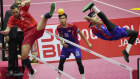 Malaysia, right, plays Thailand in last year’s SEA Games regu sepaktakraw final.