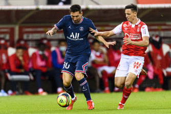 Lionel Messi on his debut for PSG during the Ligue 1 match against Reims.