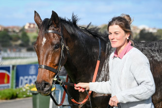 Trainer Amy McDonald, pictured here with Flying Agent, is aiming Master Poet at Thursday’s Grand Annual at Warrnambool.