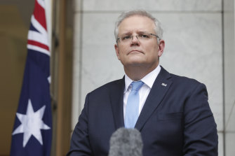 Scott Morrison, pictured, leads Anthony Albanese as the preferred prime minister.