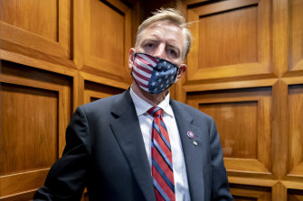 Paul Gosar takes an elevator on Capitol Hill in Washington.