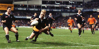 George Gregan makes a famous tackle against the All Blacks in 1994.
