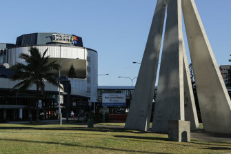 A view across the quiet NSW-Queensland border to the Twin Towns club during the regional lockdown of the southern state last month.