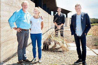 Peter Maddison (right) at the Mystery Bay build featured in season 9 of Grand Designs Australia.