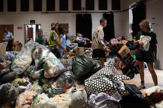 Mullumbimby local volunteers with donated goods during the Northern Rivers floods in March.