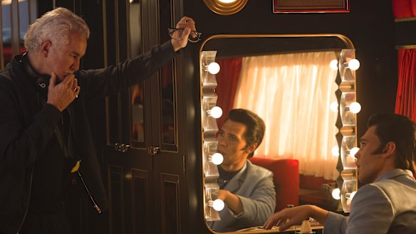 Director Baz Luhrmann with Austin Butler on the set of Elvis.