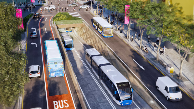 The Brisbane Metro project will see a 200-metre bus tunnel constructed under Adelaide Street.