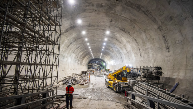 Construction of Victoria Cross Station, 31 metres below ground level, in the heart of the North Sydney business district, part of stage 2 of Sydney’ Metro’s plan to build 66km of metro rail across Sydney by 2024. It is the biggest urban rail project in Australian history. 
