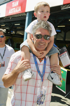 Jack on Mick’s shoulders at the 2005 Indy 300.