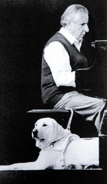 Julian Lee with his guide dog Ollie, mid 1990s. 