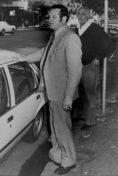 Inspector Norman West leaving the Poker Centre yesterday. July 18, 1982.